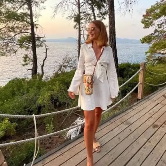 ZARA Raffia Mini Crossbody Brunt Orange Strap Floral embroidery details - Picture 5 of 7